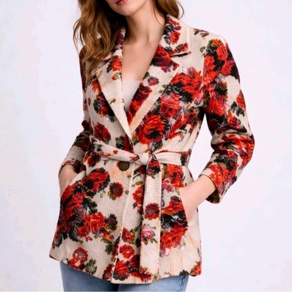 Anthropologie Sleeping On Snow 'Miss Rosie' floral wool-blend belted sweater